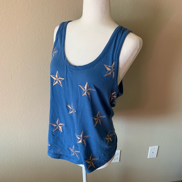 Wildfox Tops - Wildfox Blue Metallic Foil Gold Star Tank